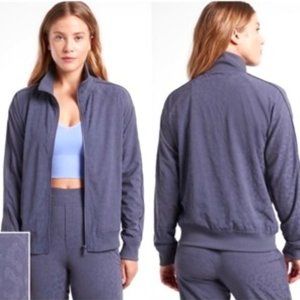 EUC S Athleta Brooklyn Bomber Jacket in blue leopard